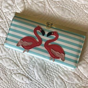 Blue and White Striped Flamingo Wallet